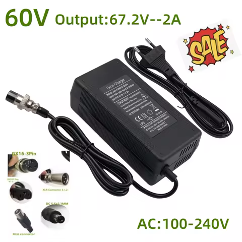 60V Charger 2A Output 67.2V/2A Charger For Wheelbarrow Harley Citycoco 16S 60V lithium Battery GX16