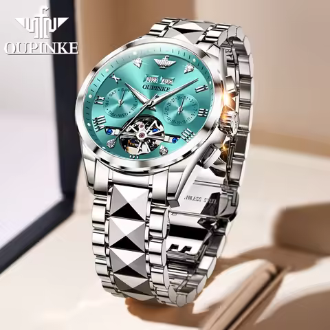 OUPINKE 3186 Luxury Brand Men Mechanical Watch Flywheel Skeleton Men Brand Watch Roman Scale Automat