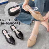 Glossy women's pointed toe sandals with pearl decoration straps 633-1/jelly rubber.
