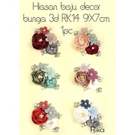 Hiasan baju decor bunga 3d RK14 9X7cm 1pc
