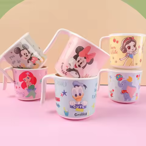 Disney Mickey Minnie Donald Duck Cartoon Cups Children With Lid Milk Mugs Portable Coffee Cup Mermai