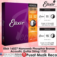 Elixir 16027 Nanoweb Phosphor Bronze Acoustic Guitar String 1152 Custom Light [MADE IN USA] Tali Git