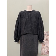 Japanese women's shirt, black, polka dots, loose format, size L a84