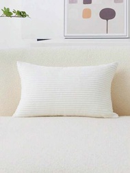 條紋鑽石絨貝毛長方形枕套抱枕套，12 X 20 英寸（30x50 厘米）乳白色