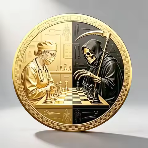 2D Flat The Battle of Life and Death Gold Plated Commemorative Coin Healer VS Reaper Souvenir Coin H