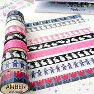 AMBER Cute Cartoon Sticker,  Length Doodle Korean Washi Tape,  Rabbit Penguin Kawaii DIY Journal Tap