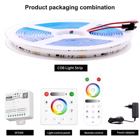 FCOB WS2811 Addressable RGB COB LED Strip 12v 24v 720LEDs/m SP530E 2.4GHz Bluetooth Controller & RC3