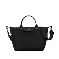 Longchamp 黑色再生帆布斜挎包 純色百搭[平行進口]