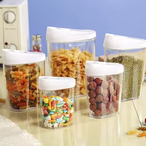 10 Pieces/set (5 Cans+5 Lids) Food Storage Container, Made of Food Grade PP Material, Reusable, Dish