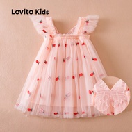 Lovito Kids Cute Dress Colorblock Contrast Mesh Ruffle Spring/summer Pink Dress for Girl LNL106123 L