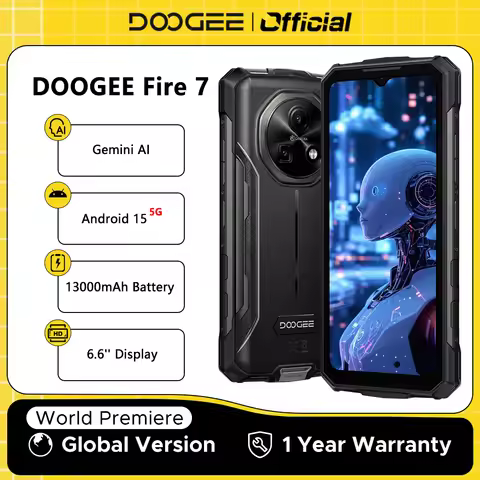 DOOGEE Fire 7 5G Rugged Phone Gemini AI 13000mAh Battery 6.6'' Display 64MP Camera Dimensity 6300 An