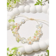 White bracelet with clear 4-leaf clover face women bracelet