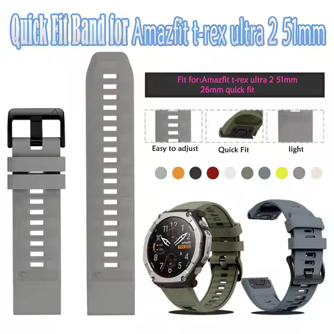 QuickFit 26mm Watch Band for Amazfit T-rex Ultra 2 Adjustable Silicone Outdoor Sports Watch Strap fo