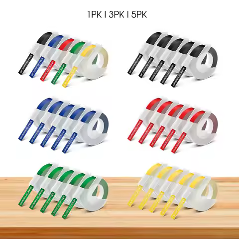 1/3/5PK 9mm 3D Embossing Tape for Dymo 3D Label Tape for Dymo 12965 Labeling Machine Motex E101 Dymo