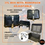 RAPIDO Adjustable Rear Rack with Motorcycle Top Box 45l Box Storage 37l Waterproof Kotak Monorack