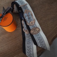 HERMES Bride de Cour Twilly Scarf エルメス ブリッド・ドゥ・クール柄 スカーフ ホワイト ブラック ヴィンテージ