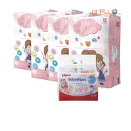 Bb Diapers Premium Tape Diapers Size (S/M/L/XL) x 4 Packs with Pigeon Baby Wipes 99% Pure Water (82s