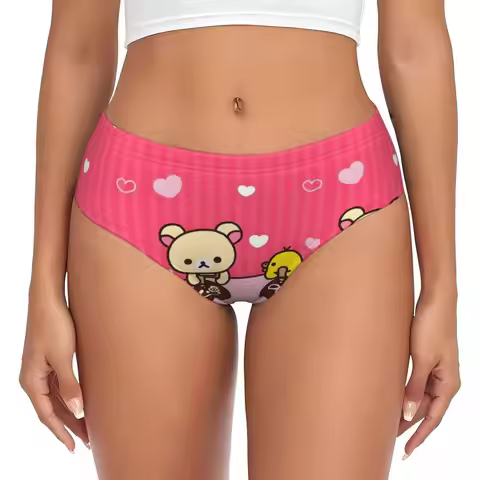 Custom Rilakkuma Anime Briefs Underwear Women's Breathable Stretch Kawaii Cartoon Panties