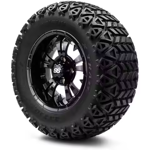 Glossy Black 12 Golf Cart Wheels and 23x10-12 All-Terrain Tires Combo Set of 4