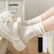 Lovito Casual Socks Plain Basic Socks for Women LNA24031  (White/Off White/Black)