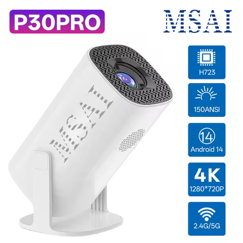 MSAI P30Pro Projector with Home Android14 WiFi6 BT5.0 720P 4K 30fps Decoding 4-Point Keystone 40-120