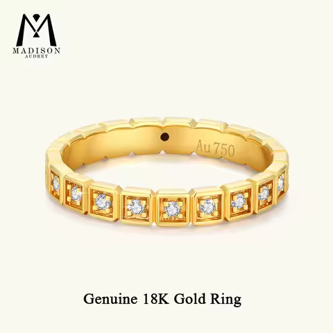 Real 18K Gold Band Moissanite Ring 100% Genuine with Au750 Steel Stamp Trendy Jewelry for Women Enga