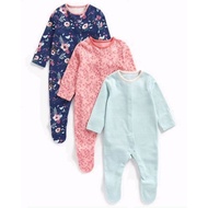 MC Girls 3pcs Mothercare Navy Mint Stripey White Pink Flower Floral Sleepwear Original Baby Pajamas