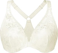 Women's Plus Size Racerback Unlined Lace Underwire Front Bra, Off-white, 44H