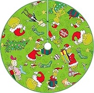 Christmas Green Tree Skirt 48 Inch, Merry Grinchmas Elf Xmas Tree Skirt Mat for Holiday Party Indoor Outdoor 6Ft/7.5Ft Christmas Tree Decoration