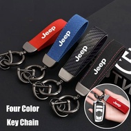 HYS Jeep Car Logo Key Chain Suede Carbon Fiber  Pure Color Key Ring Fashion Buckle For Renegade Comp