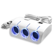 PUTIH C9k2 3 Way White Car Lighter - Socket Splitter Dual USB Charger 12V