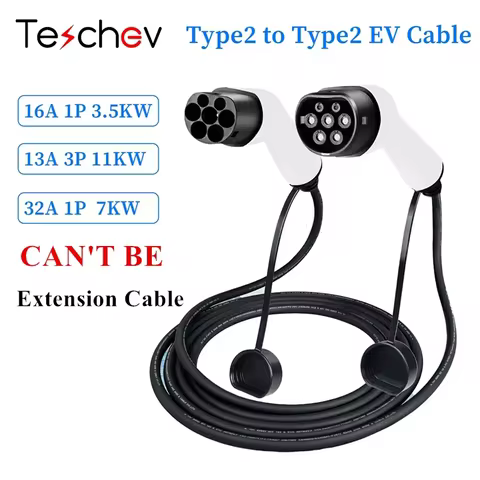 Teschev 16A 32A 11kW Type 2 to Type2 EV Charging Cable IEC 62196-2 Electric Car Charging Cord for El