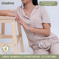 Kalma Bamboo Sleepwear Pajama Set for Women - Cream | Short Sleeve Button Up Shirt with Long Pajama | Andy Collection