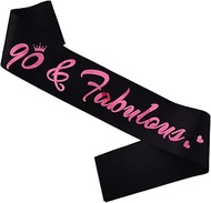 90 & Fabulous Birthday Sash, 90th Birthday Gifts idea for women, Funny 90th Birthday Party Suppiles,