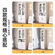 Bookcase Household Glass Door Display Cabinet Integrated Entire Wall to Top Bookshelf Light Luxury Cream Style Living Ro
