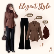 KEMEJA Elegant Style 3in1 Jena Toyobo Shirt/ + Cutbray Scuba Pants + Hijab Trendy Hijab Outfit/ Casu