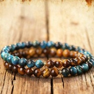 藍虎眼石拼黃虎眼石雙圈手串天然石手鏈