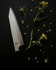 KIKUSUMI NATUR 烤慄木 八角形附牛刀 21cm 錘紋 不鏽鋼刀