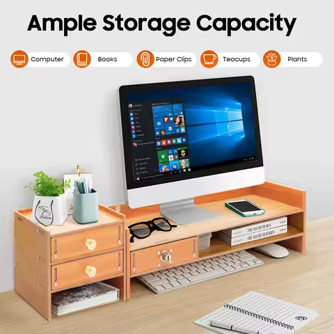 3 Drawers Computer Storage Rack Computer Monitor Stand Office Desktop Organizer Cabinet 2* Keys for 