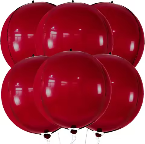 Big Metallic Red Balloons Foil - Pack of 6, 22 Inch 4D Round Red Metallic Balloons | Red Chrome Ball