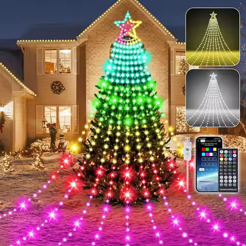 9X3M Smart Christmas Tree Waterfall Star String Light App Controlled Waterfall Icicle Light Outdoor 