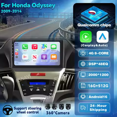Android 16 Carplay Auto For Honda Odyssey 4 RB3 RB4 2008-2014 Car Radio Multimedia Video Player Navi