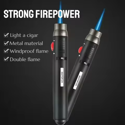 New Windproof Direct Blue Flame/open Flame Dual Flame Lighter With Creative Personality Pen Style We