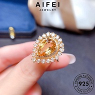 AIFEI JEWELRY Luxury Adjustable Ring Perempuan Women Pear Original Perak 925 Korean Silver Cincin For Sterling 純銀戒指 Citrine Shape Accessories Gold R2452