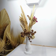 bunga kering buket rustic + vas guci