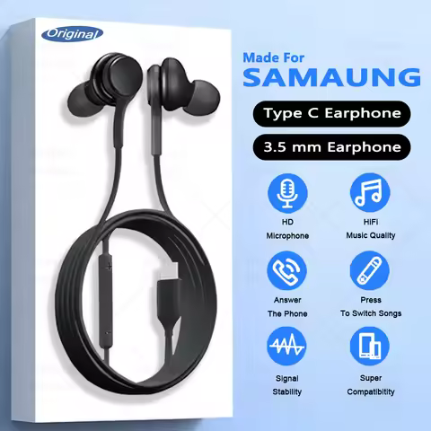 Original Wired Earphone For Samsung Galaxy S25 S24 S23 Ultra Plus Type C 3.5mm Earbud Headphones for