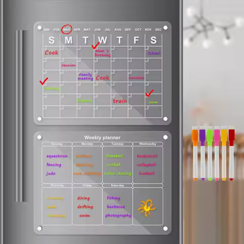 Acrylic Magnetic Calendar Reusable Magnetic Dry Erase Board Clear Acrylic Fridge Board Calendar Note