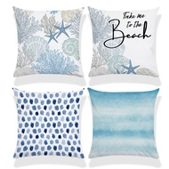 [45cm x 45cm] Blue Ocean Starfish Beach Pattern Pillowcase Linen Decorative Pillow Cover Stylish Cus