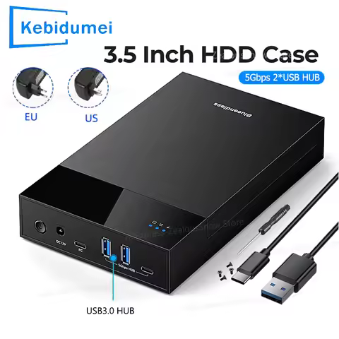 2.5 3.5 inch HDD Case USB 3.0 to SATA External Hard Drive Enclosure With 2*USB3.0 Multi-Port Hub Har