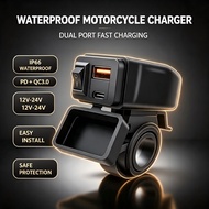 Motorcycle Fast Charger PD QC3.0 USB-C Dual Port Waterproof Phone Charger 12V 24V Handlebar USB Char